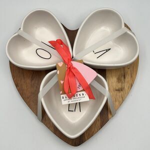 New Rae Dunn Valentine's OH LA LA Snack Bowls with Wooden Heart Serving Tray